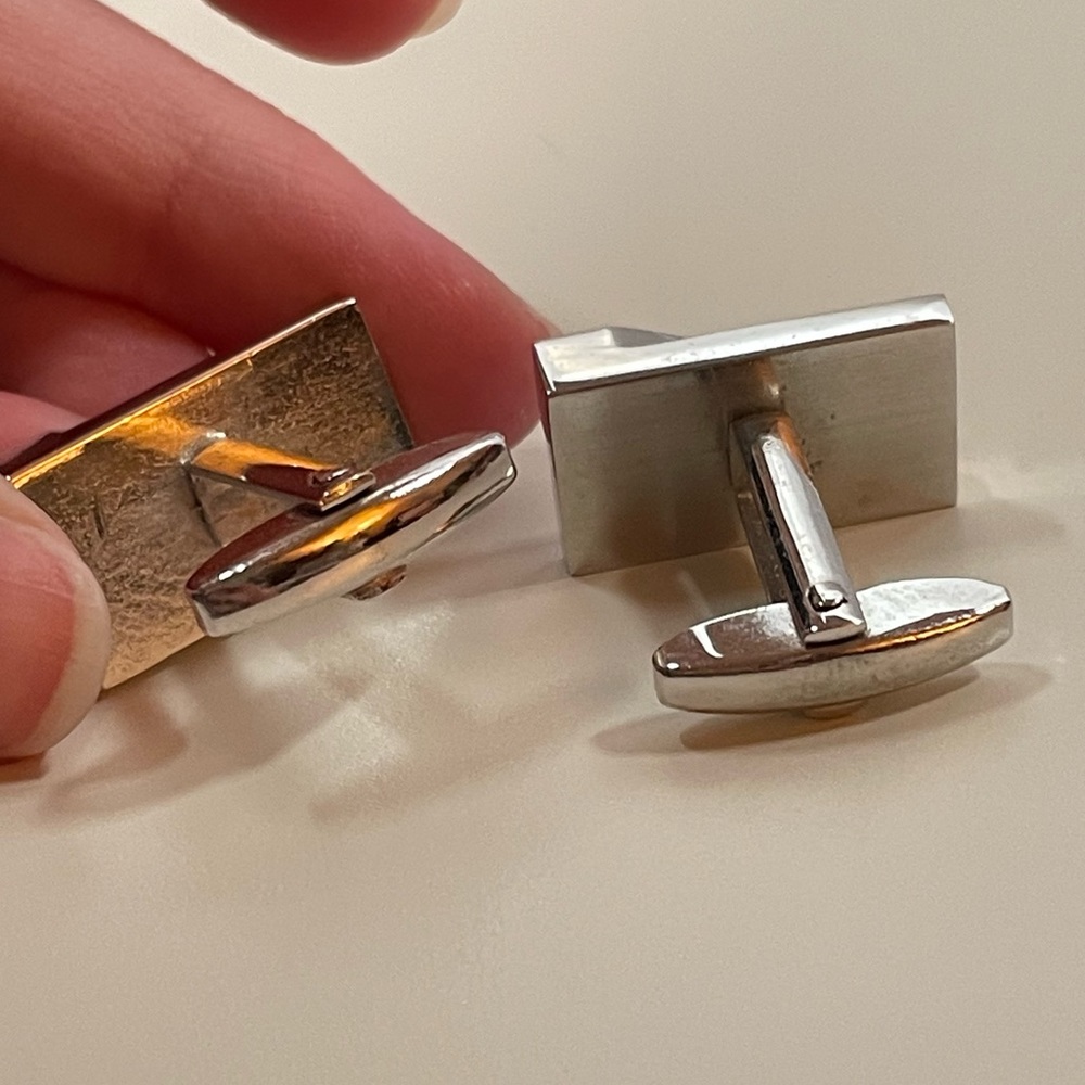 Vintage Metallic Silver Tone Monogramed "RJ"  Classy Preppy Retro Cufflinks - Picture 3 of 6